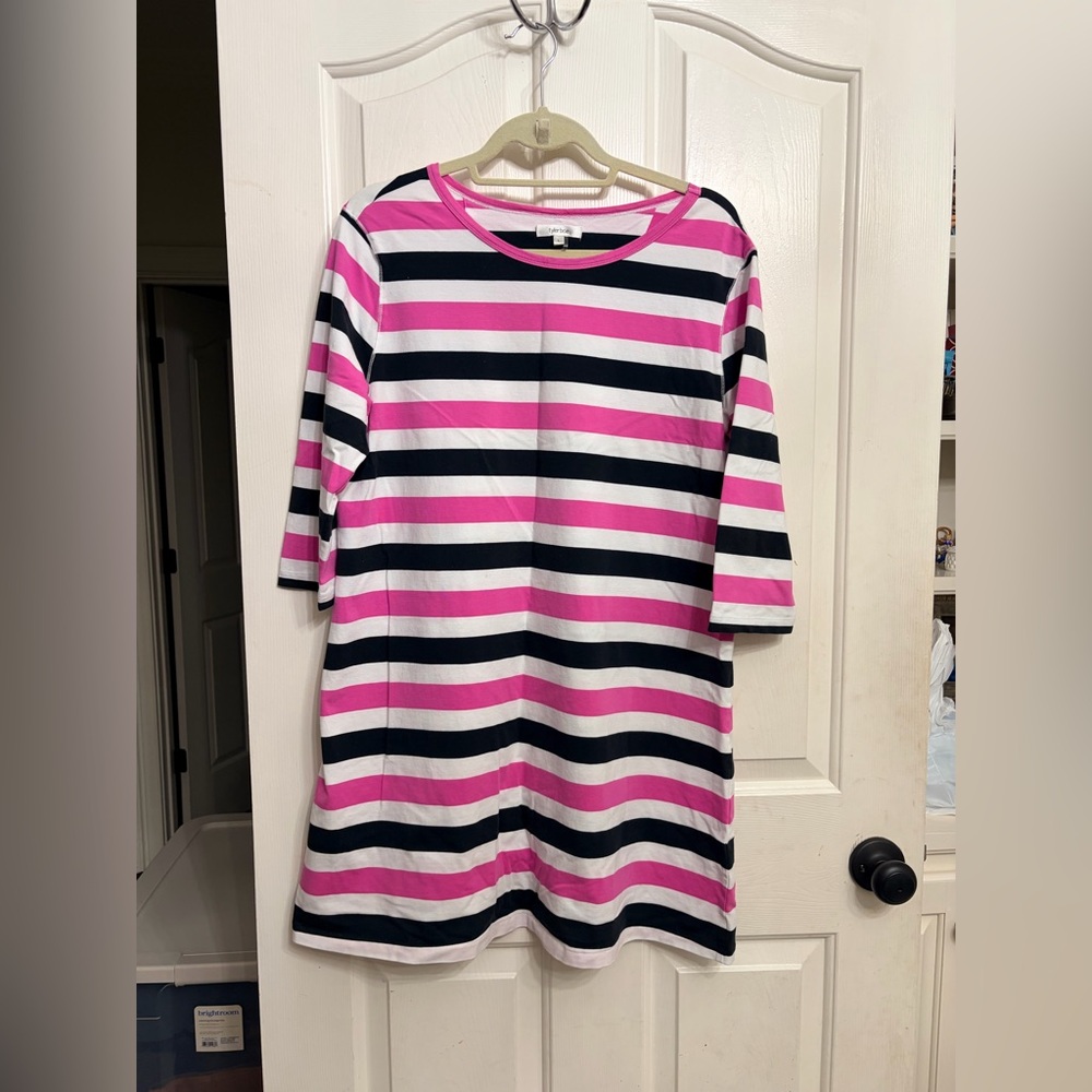 Tyler Boe Pink, White & Black Striped Dress
